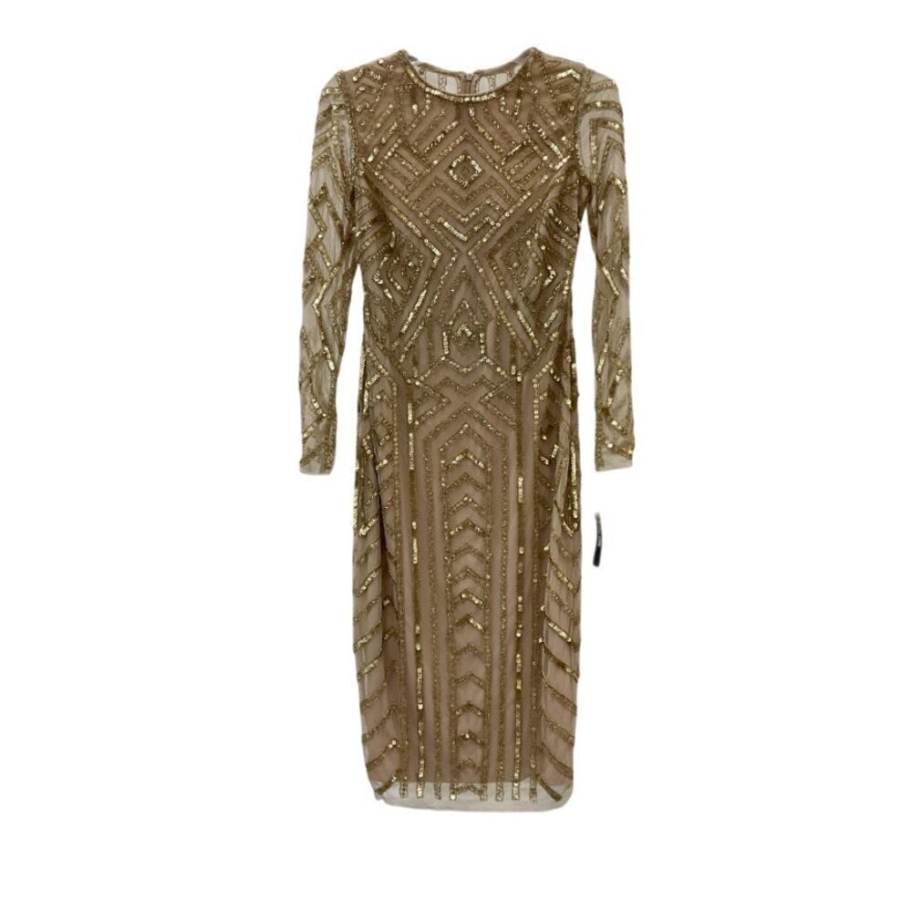 Gianni Bini Miranda Gold Sequin Mesh Dress Size 4 NWT